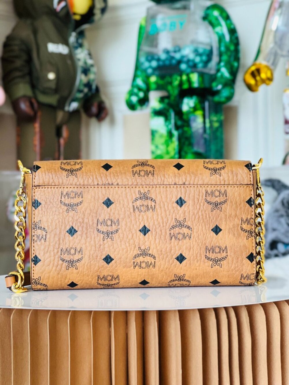 MCM Tan Monogram Clutch with Gold Accent - Picture 7 of 8